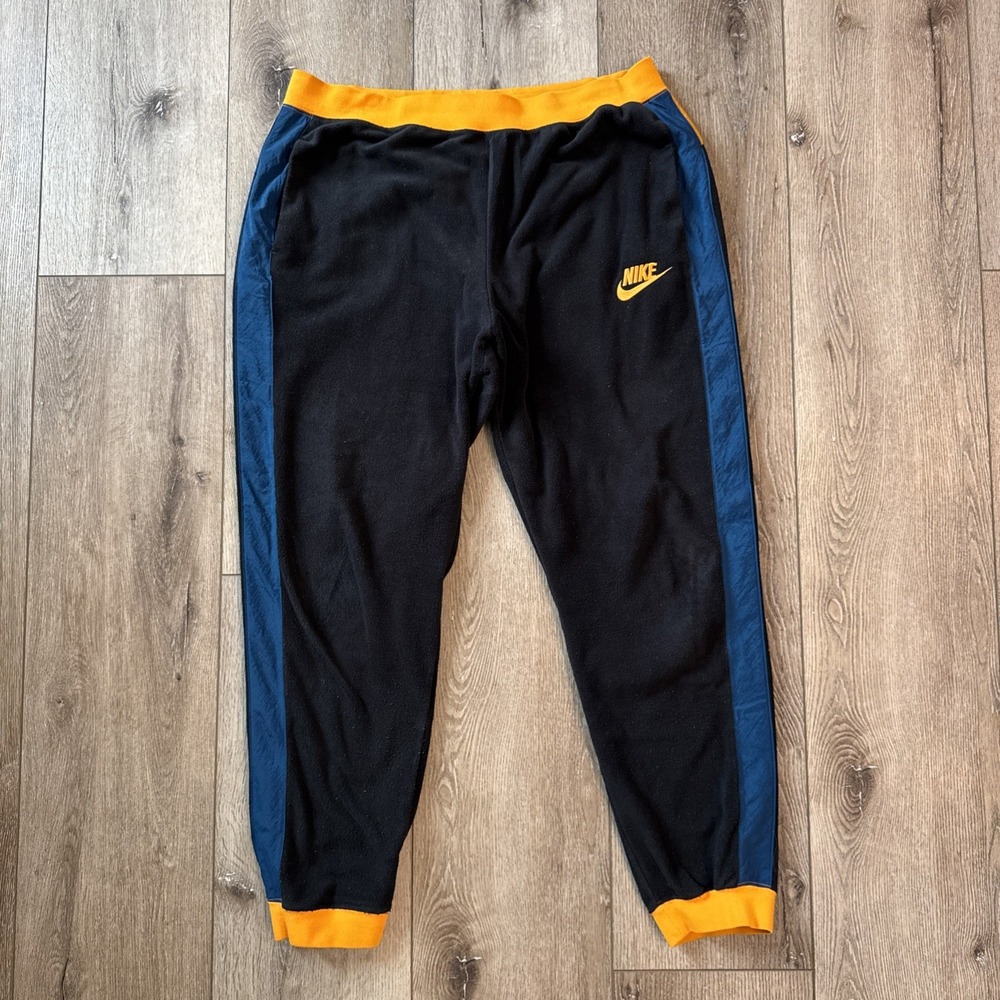 Nike Fleece Jogger Sweatpants Black Blue Side Panel Orange Womans XL Retro #913